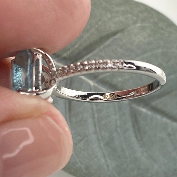 925 Sterling Silver Blue Cubic Zirconia Engagement Ring Size 6 - Picture 8 of 8